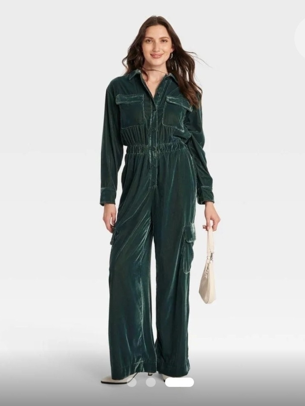 Universal Thread Long Sleeve Velvet Cargo Jumpsuit - Green